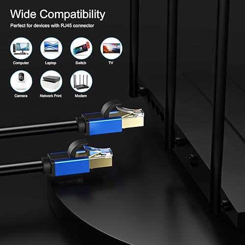 Miniatura 8 de Cable Ethernet Cat7 de 300 pies, cable Cat7 para exteriores, triple blindaje, SSTP 10Gbps 600MHz, cable de conexión Ethernet para módem router LAN