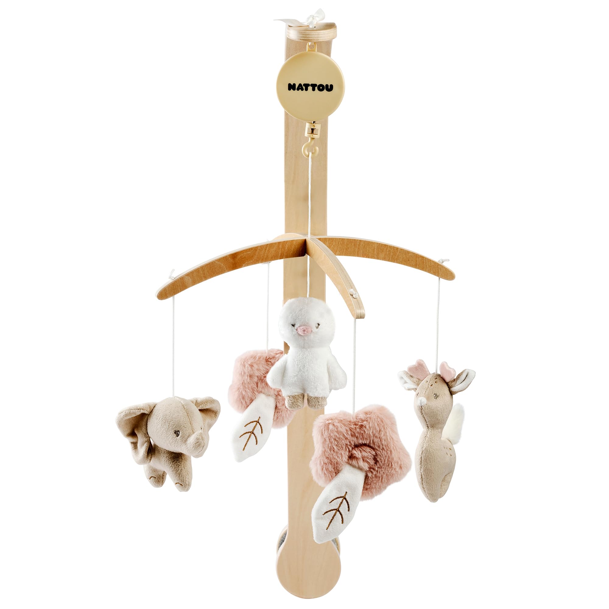 Nattou Mobile avec boîte à musique, berceuse douce « La-Le-Lu » en polyester/bois, pour fan de fan, beige