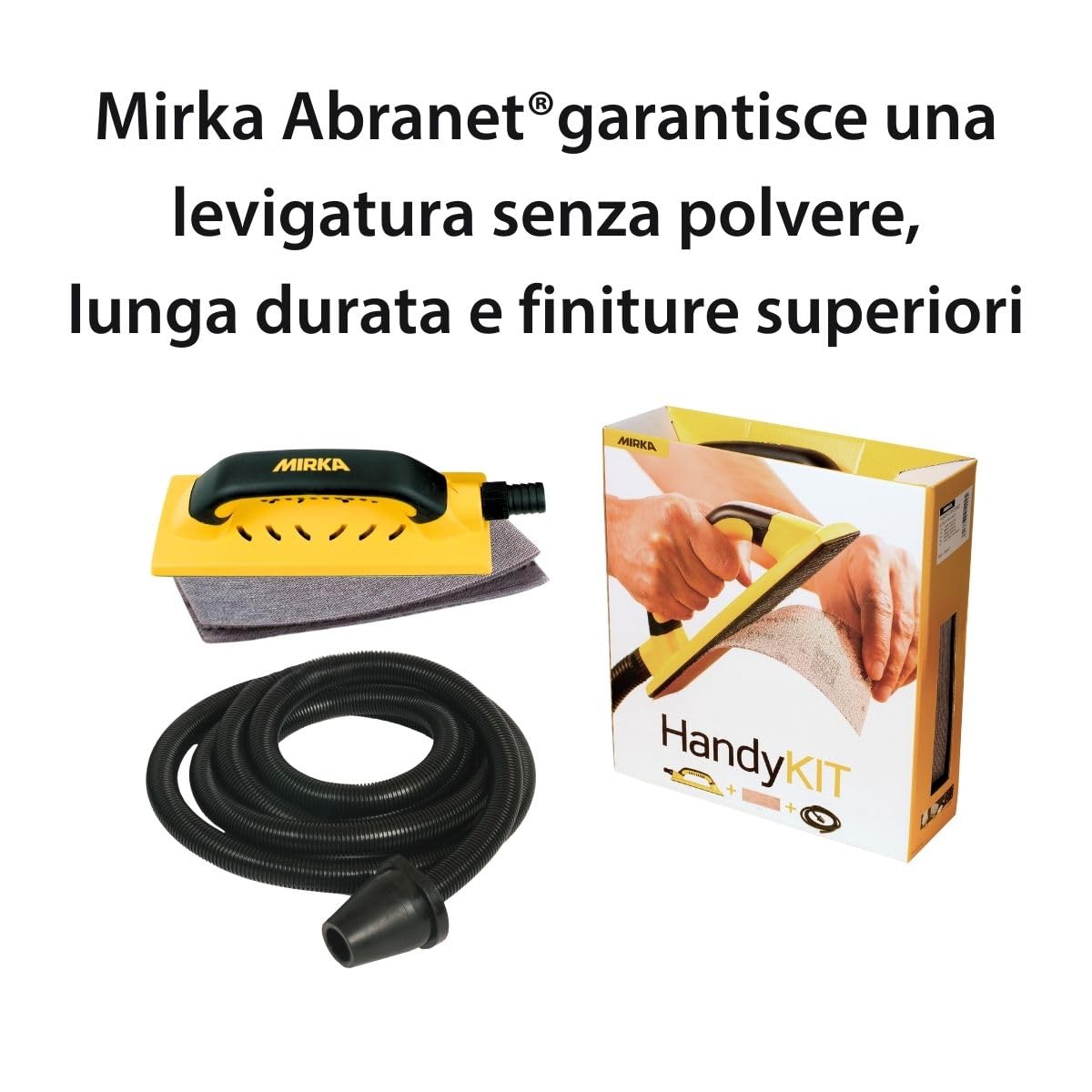 Mirka Handy Starter-Kit per levigatrici manuali I Set di blocchi di levigatura con aspirazione incl. tubo flessibile di aspirazione da 4 m e 5x Mirka Abranet a strappo grana P80 P120 P180
