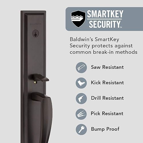 Miniatura 3 de Baldwin Torrey Pines, juego de manijas de entrada delantera con palanca interior, con tecnología SmartKey para rellave y protección Microban, en