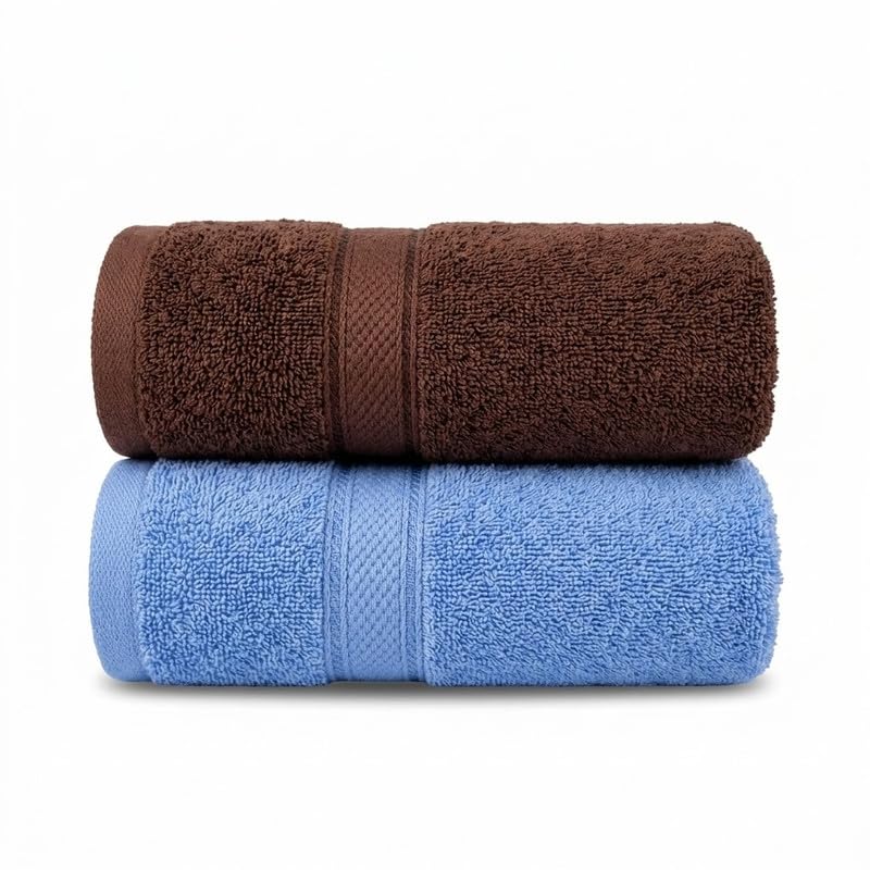 Image of TowelWala Premium Hand Towel 550 GSM Soft Absorbent Quick Dry (Brown /Blue) | Premium 550 GSM cotton with woven border-quick drying and perfect for bathroom, kitchen, gym, and travel.