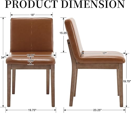 Miniatura 2 de Juego de 2 sillas de comedor modernas, tapizadas de piel sintética de mediados de siglo, sin brazos, sillas de comedor con patas de madera para sala