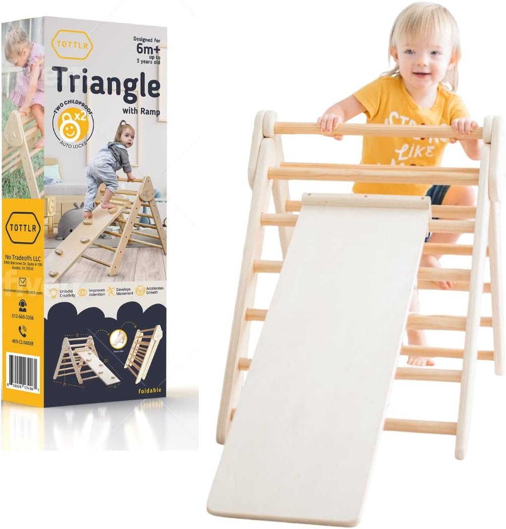 Compact folded wooden triangle leaning against wall