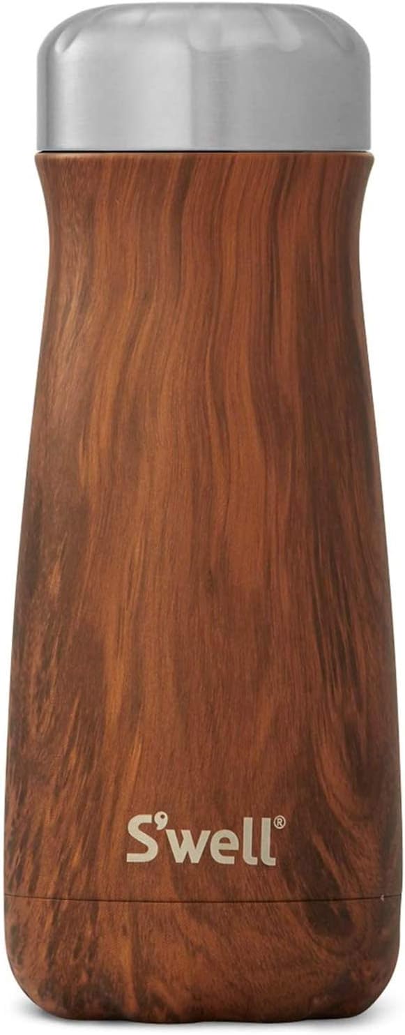 S'well Traveler Drinks Bottle, Teakwood, 470ml. Vacuum-Insulated Travel Bottle Keeps Drinks Cold and Hot