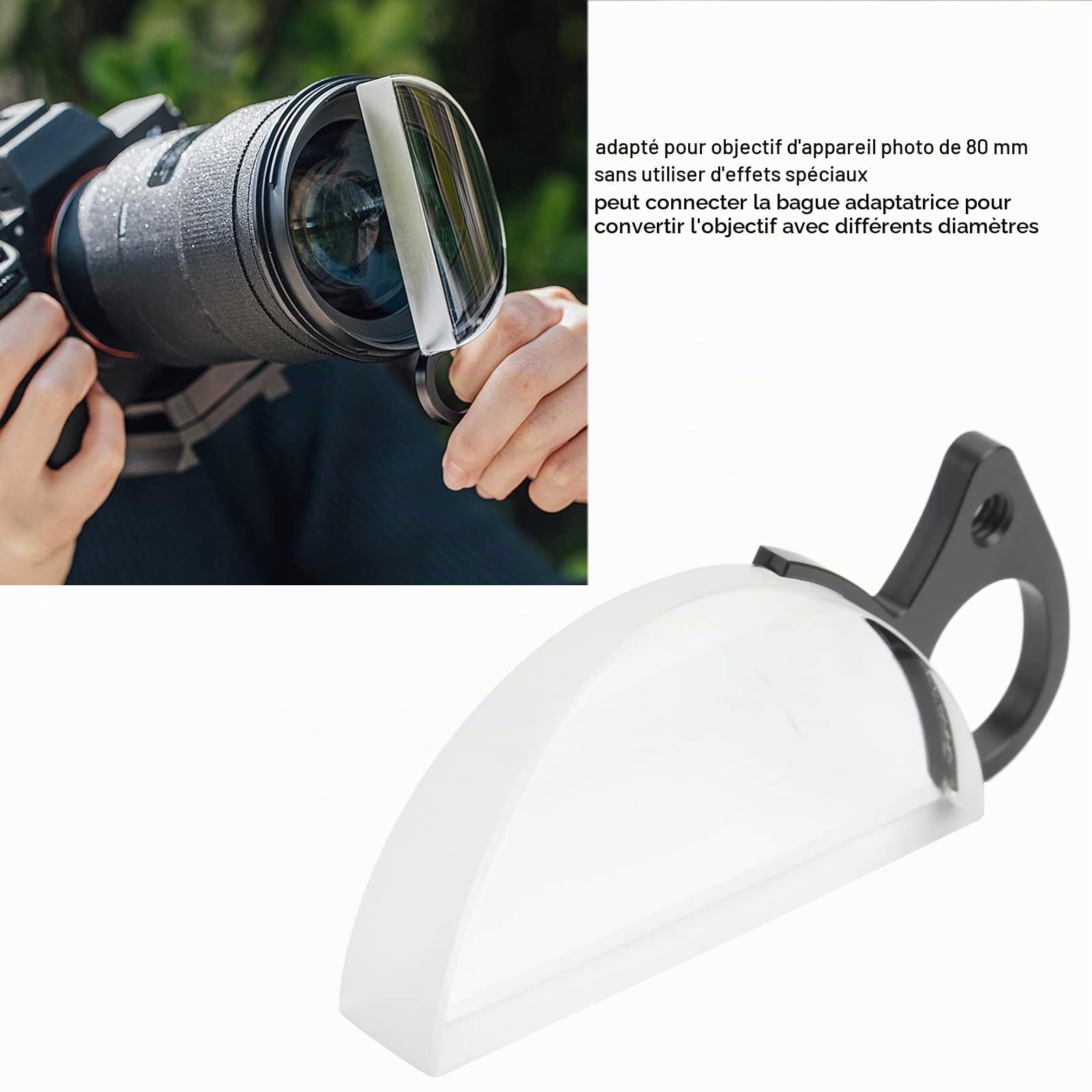 Zunate 80mm Handheld Subtle Kaleidoscope Filter, Special Effects Filter, Optical Glass Prism, Half Moon Fractals Photography Prism SLR Camera Accessories