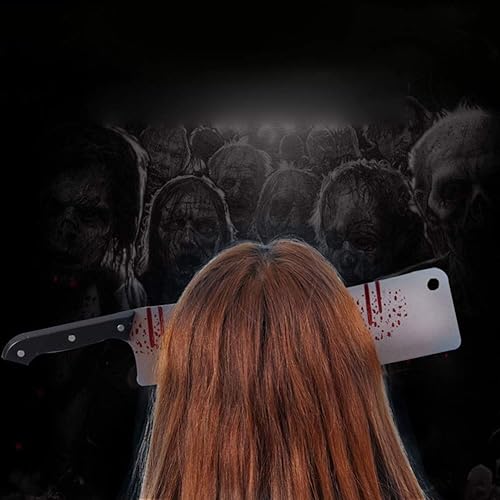 Miniatura 9 de NUOBESTY Diadema con cuchillo de Halloween, hacha a través de la cabeza, accesorios de disfraz de zombis, cuchillo falso sangrante, diadema horrible