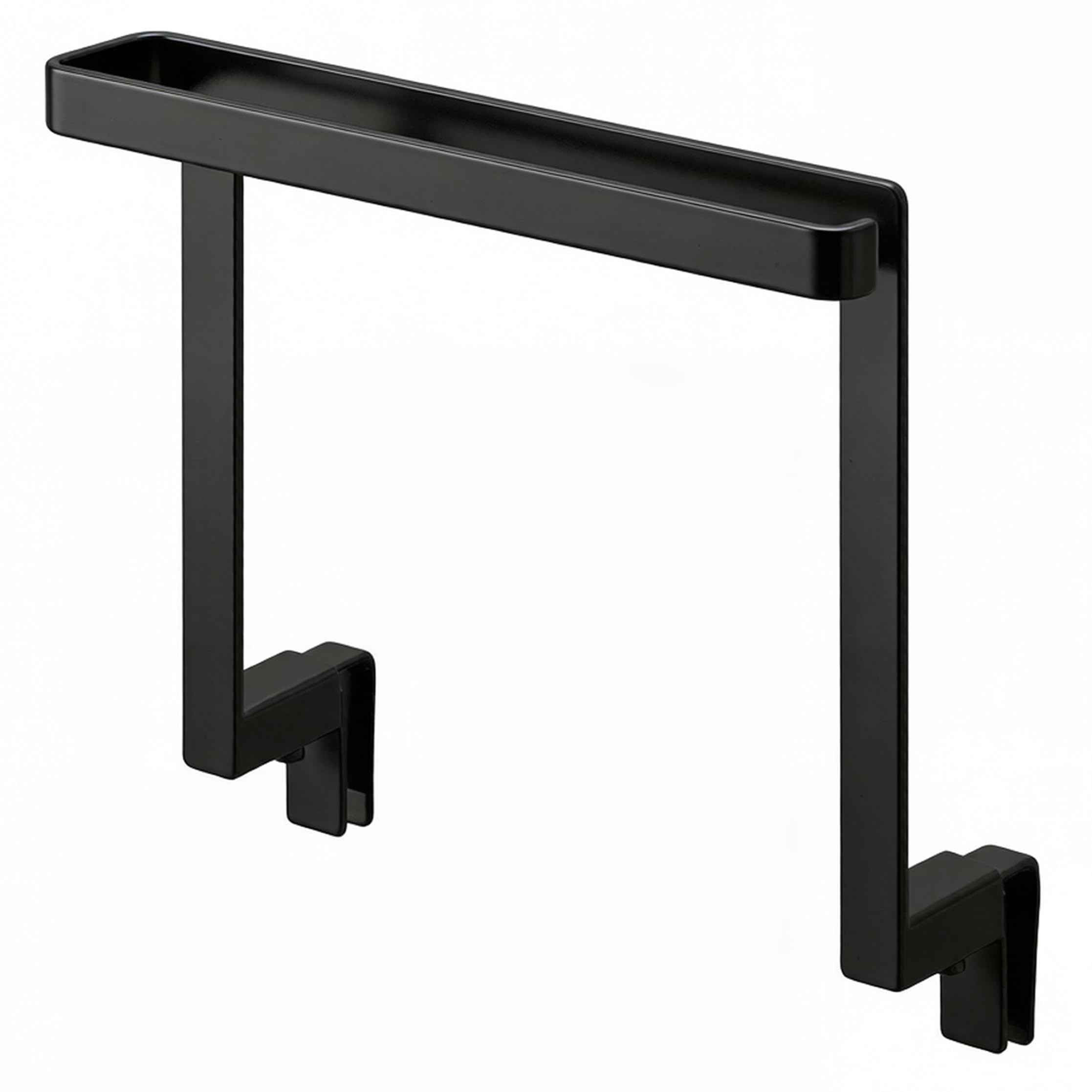 Neptuiby Storage Under The Sink, Kitchen Towel Rack with Dual Hooks, No-drill Adjustable Cabinet Door Holder for Under Sink Storage, Black.