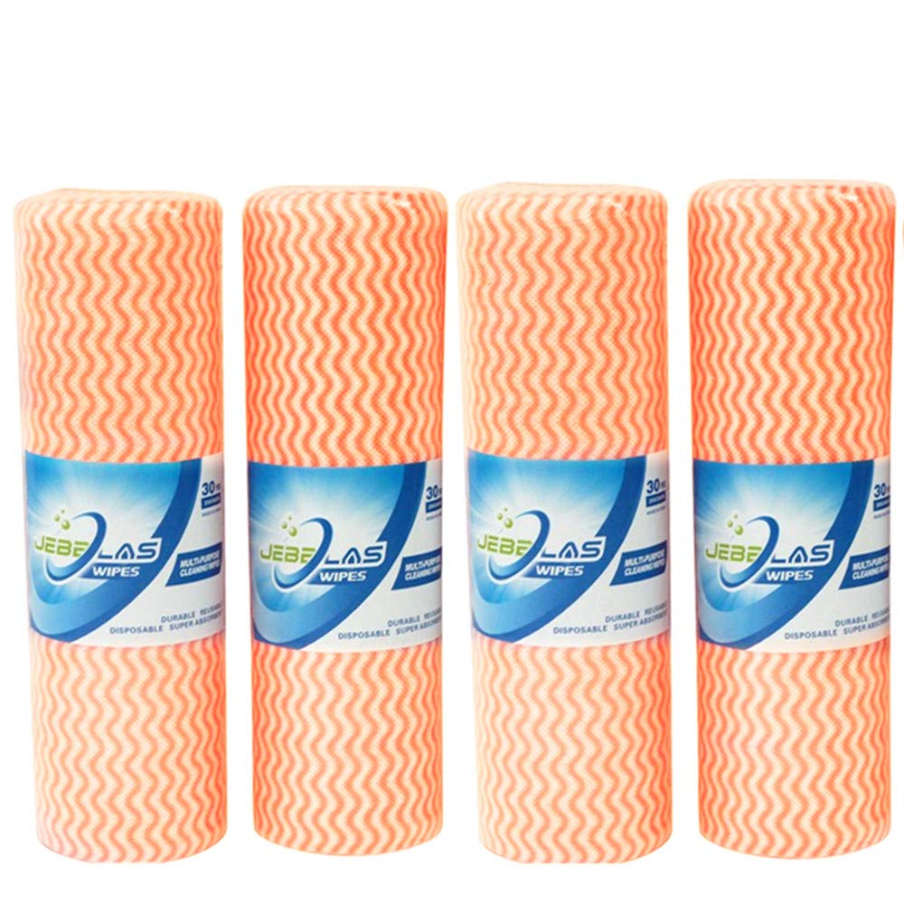 JEBBLAS Reusable Cleaning Wipe Disposable Cleaning Cloth Dish Cloth Dish Towels Dish Rags Reusable Kitchen Paper Towels 30 Count/Roll 3 Rolls One Set Yellow Pink Green (4 Roll Orange)