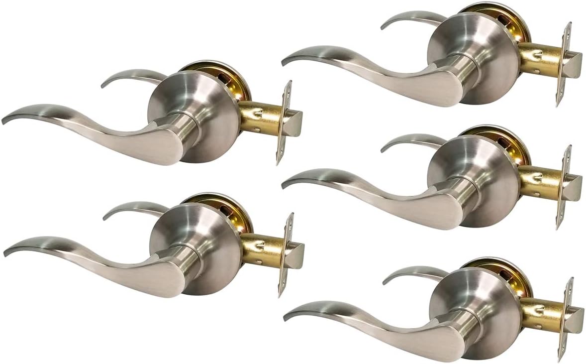 5 x Passage Bedroom Closet Door Lock Lever Handle Wave Style Satin Stainless Steel LH