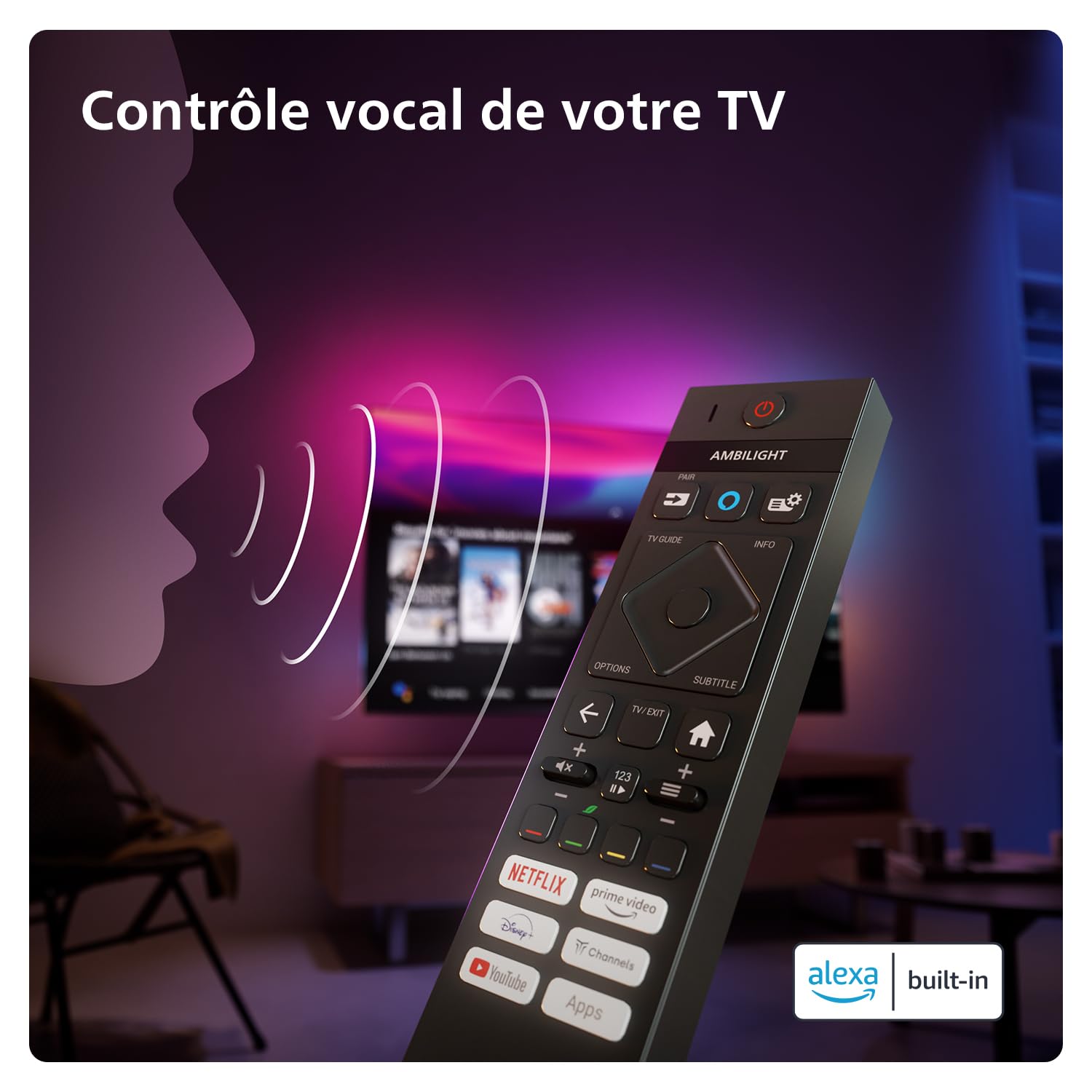 Philips Ambilight 55OLED759 Smart TV OLED 4K - Écran 55 Pouces, Plate-Forme P5 AI Perfect Picture Ultra HD, Titan OS, Dolby Vision et Son Dolby Atmos, Fonctionne avec Alexa et Google Assistant