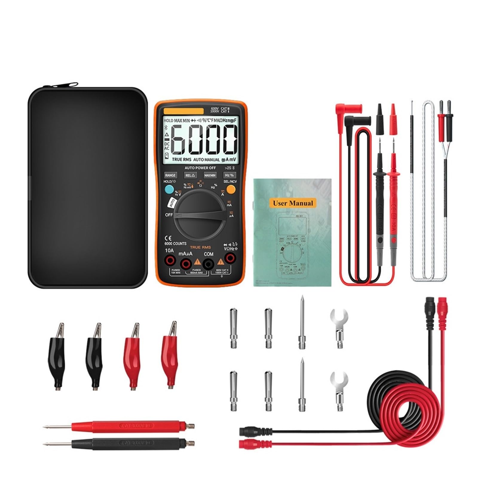 Multimetr Cyfrowy Bluetooth 6000 Zlicza True Professional Multimetro Auto-Range Tester Napięcia Prądu AC/DC Szybko Dokładnie Łatwy Odczyt(Orange Pro)