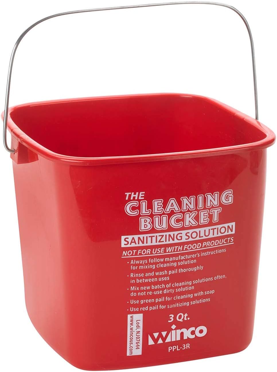 Winco 3qt Cleaning Bucket, Red Sanitizing Solution
