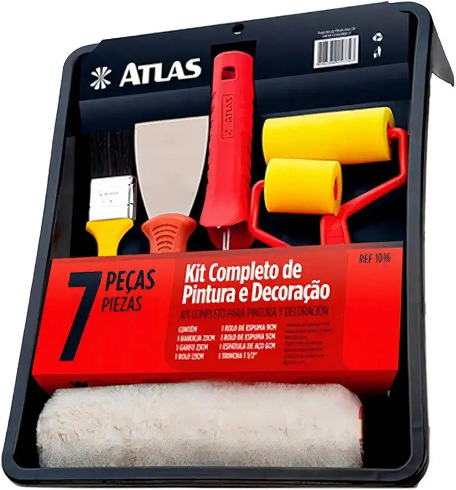 Atlas - Kit para Pintura, Contém Bandeja, Trincha, Espátula, Rolos de Espuma e de Poliéster