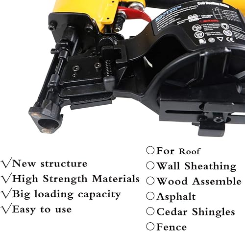 Vista 5 de BHTOP CN45N - Clavadora para techos, pistola de clavos para techos de 15 grados, clavos de bobina de 3/4 a 1-3/4 pulgadas, 120 piezas de capacidad