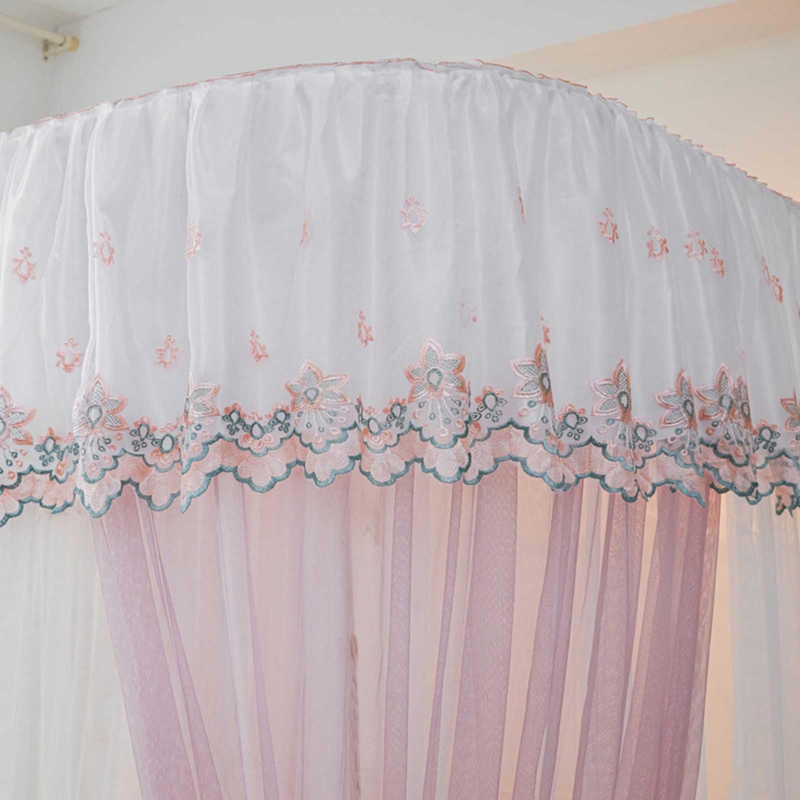 Generico Lussuosa zanzariera Rosa a baldacchino per Letto, con Doppia Decorazione a Volant, in Rete e Tessuto, Perfetta per arredare la Camera da Letto, 150x200 cm, Elegante Protezione dagli Insetti.