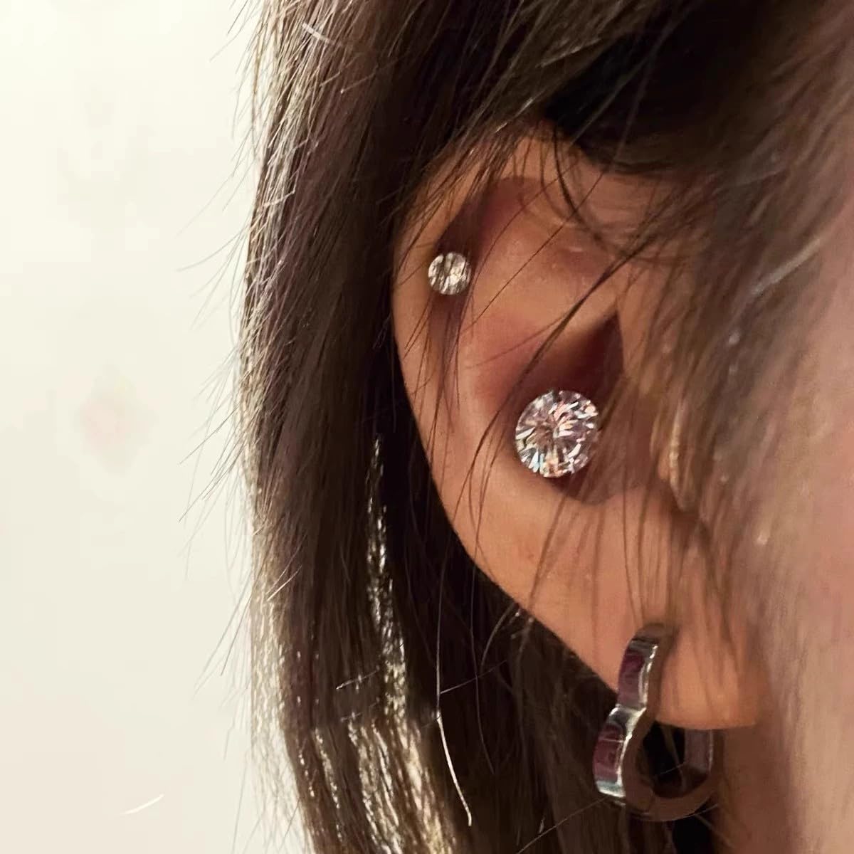 Cubic Zirconia Stud Earrings for Women Stainless Steel Flat Back Cartilage Conch Helix Tragus Earrings Studs Cartilage Piercing Jewelry 3-8mm (8mm) - Image 2