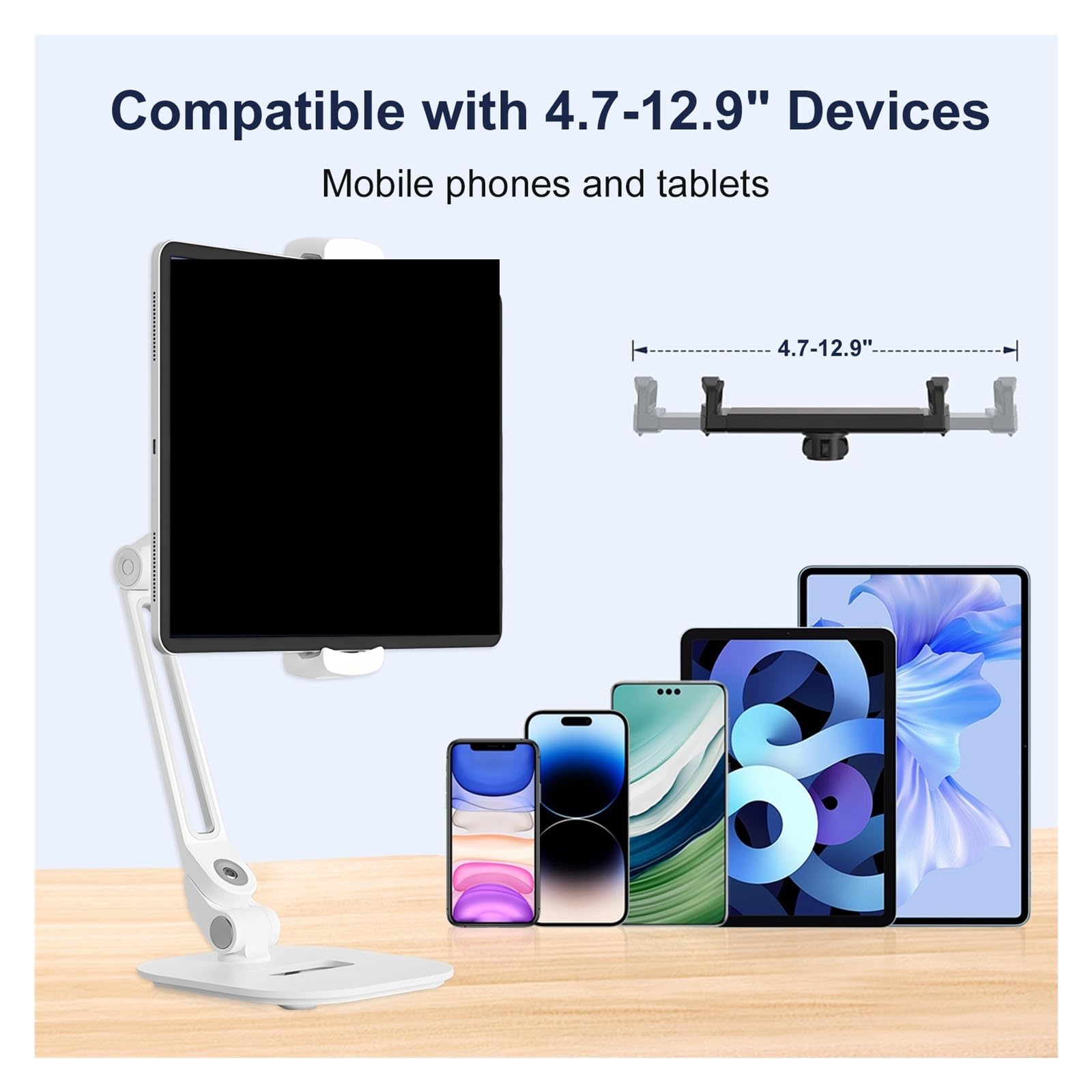 Supporto for telefono ruotabile a 360°, supporto da scrivania pieghevole | Supporto for telefono girevole a 360°, pieghevole, base antiscivolo, for telefoni/tablet, in alluminio(Black)