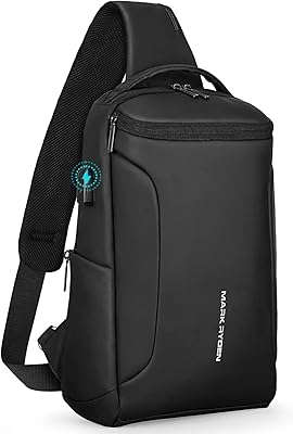 Sling Backpack for Men, Waterproof Shoulder Bag with USB Charging Port and Adjustable Strap, Holds 9.7 Inch ipad, Sling Bag for Traveling, Sporting, Cycling, Daily