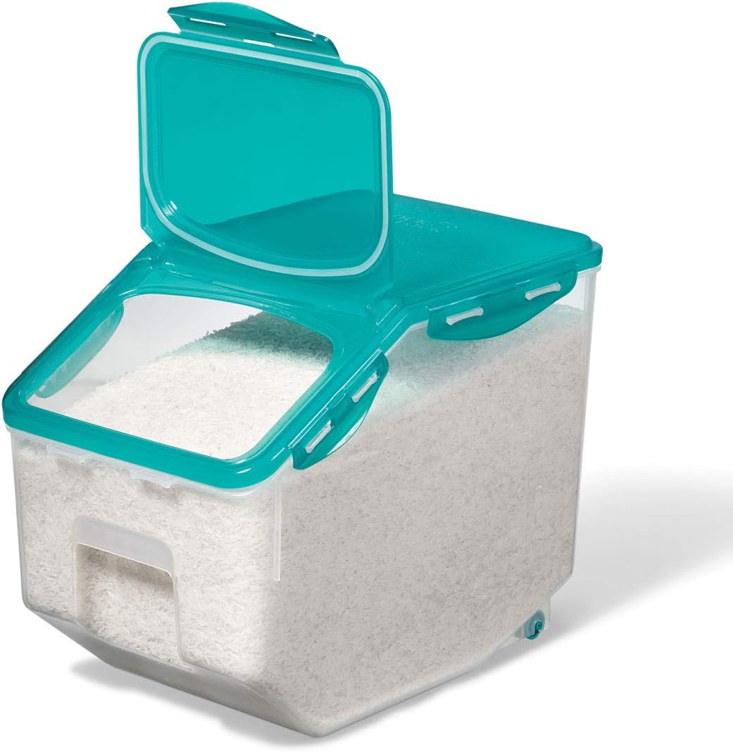 Starfrit LocknLock Plastic Pantry Container with Wheels - 406oz/12L - Airtight - 4-Sided Locking Flip-Top Lid