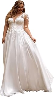 Plus Size Mermaid Spaghetti Straps Deep V-Neck Appliques Lace Wedding Dresses with Short Train - Buy now