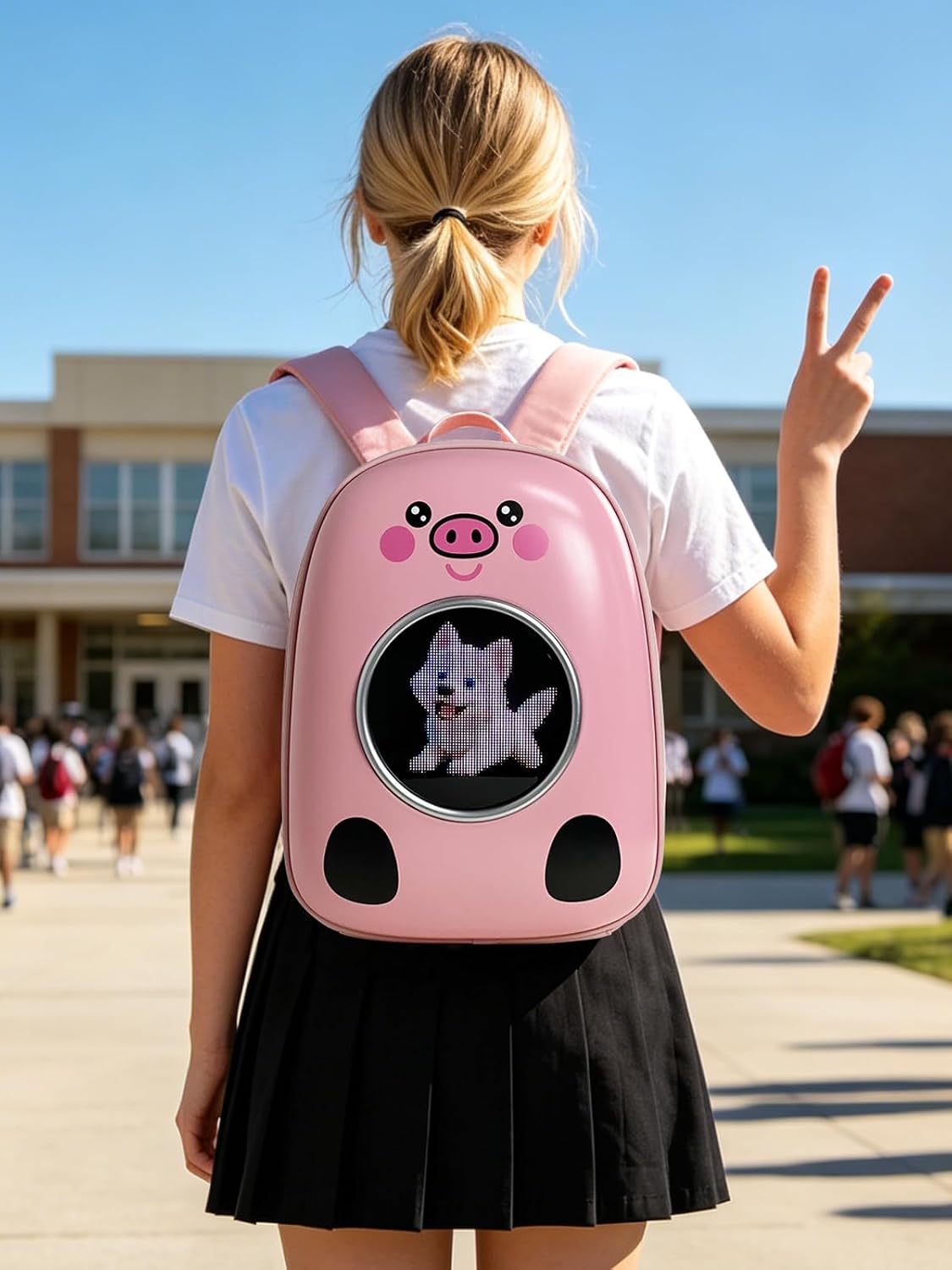 SXMA N3-PINK LED Display Backpack Laptop Smart Locomotive Backpack, Outdoor Motorcycle Cycling Back Pack Luggage Bag for Camp Travel LED Display Screen Customizable Cute Luminous Images via APP
