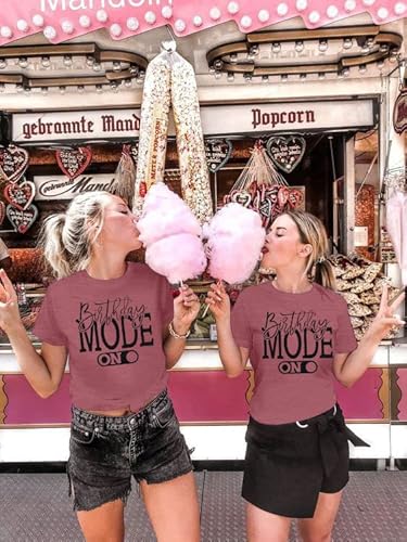 Mousya Birthday Mode On Shirt Birthday Shirt Women Birthday Party Group Shirt Funny Birthday Letter Print Tee Red #TOP2