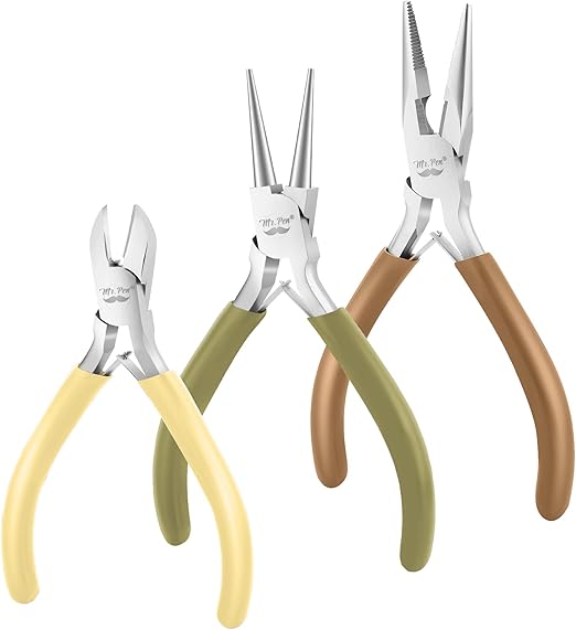 Mr. Pen- Jewelry Making Kit, 3 Pack Vintage Color Pliers, Wire Cutters, Chain Nose and Craft Pliers for Earrings and Jewelry