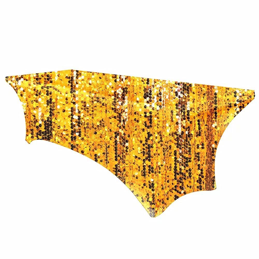 6ft Stretch Spandex Table Cover - Universal Rectangular Fitted Tablecloth for Wedding Banquet and Party - Yellow Beaded Sequins Pattern (72 Length x 30 Width x 30 Height Inches) XZB-23