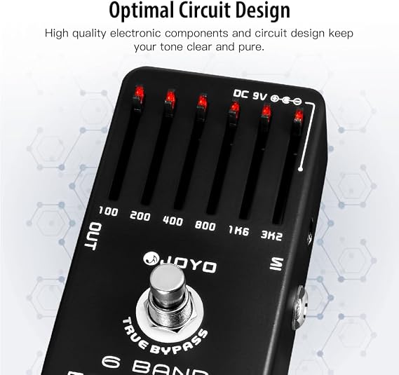 JOYO 6-Band EQ Guitar Pedal, 18dB Graphic Equalizer for Precise Tone Shaping, Guitar-Optimized 100Hz-3.2kHz with Illuminated Sliders, True Bypass (JF-11)