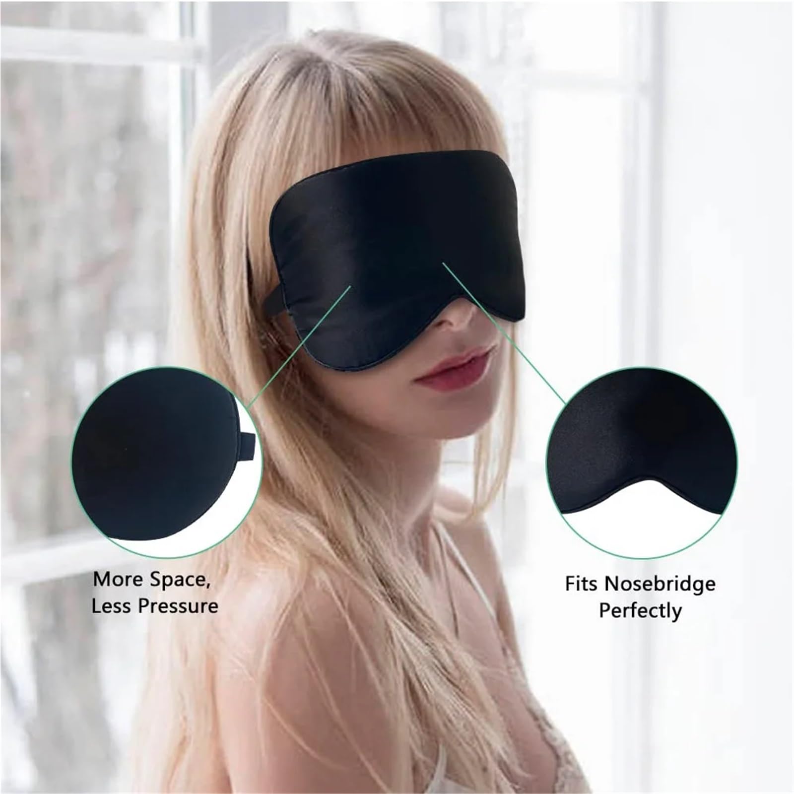 3-teilige Seiden-Schlafmaske, echte Seiden-Augenmasken mit verstellbarem Riemen for Schlafen, blockiert Licht und reduziert geschwollene Augen für Schlaf(Black)