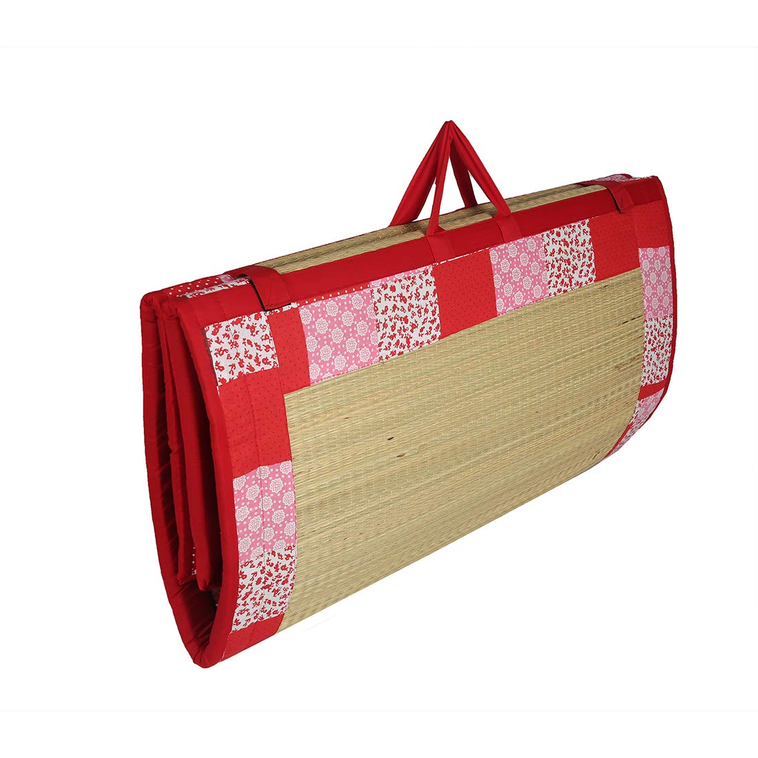 KALA DARSHAN CRAFTS BAZAAR Cushion Mat Sleep Healthy, Wake Beautiful River Kora Grass Chatai Red Cotton Easy Portable and Single Fold Easy Hand Wash 3X6 ft-image-4