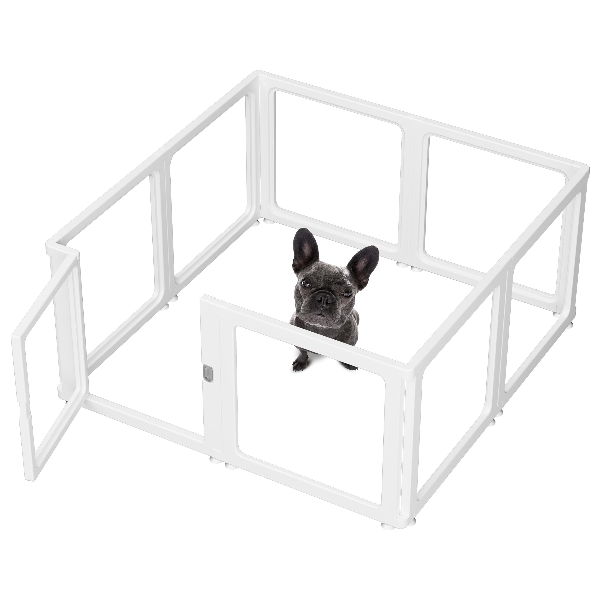 Citylife Parc pour Chien, Parc Chien Transparent 7+1 Panneaux, Chiot Pliable avec Porte Verrouillable, Enclos Chat Lapin Interieur Extérieur, Antidérapant, Blanc, 120x120x60cm