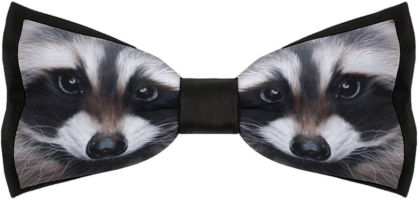Raccoon Portrait Funny Bowtie Men's Pretied Bow Tie Adjustable Bowties Necktie for Wedding Party