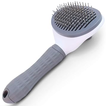 Self-Cleaning Slicker Brush - Upgraded Deshedding Tool for Dogs Cats with One-Click Clean & Ergonomic Grip, Ideal for Long/Short Haired Pets Gray Self-Cleaning Slicker Brush Premium Deshe