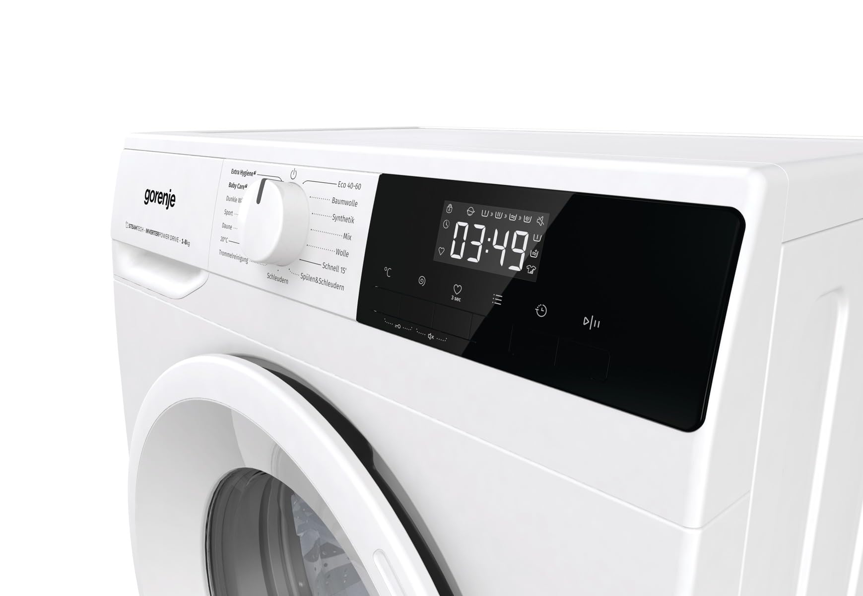 Gorenje WNHPI84APS/DE Waschmaschine mit Dampffunktion / 8kg, 54L / 1400 U / 15 Programme/AquaStop/Inverter PowerDrive Motor/RainDrop Trommel/Kindersicherung/EEK A/Weiß