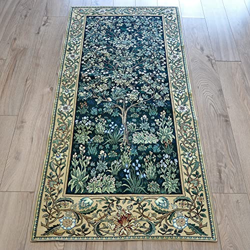 Aubelin Tapestry Green William Morris Tree Of Life Fine Art Tapestry Wall Hanging 100% Cotton Size 28"X63" #TOP2