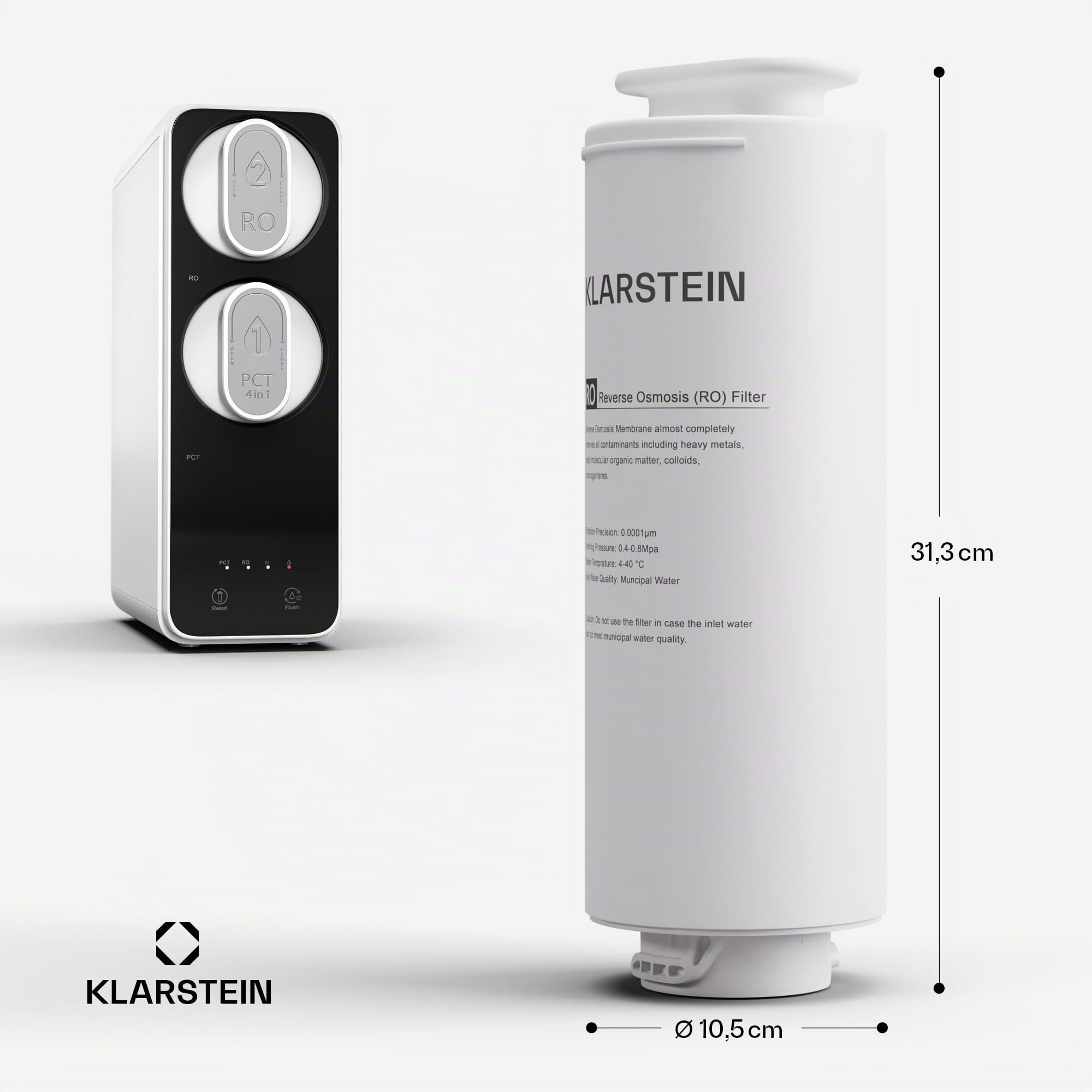 Klarstein Recambio Filtro Agua Grifo PCT de Repuesto Sistema Filtros Agua Grifo Osmosis Inversa, Compatible con PureLine 800 GPD, Cartucho Filtro Fregadero, 2 Años