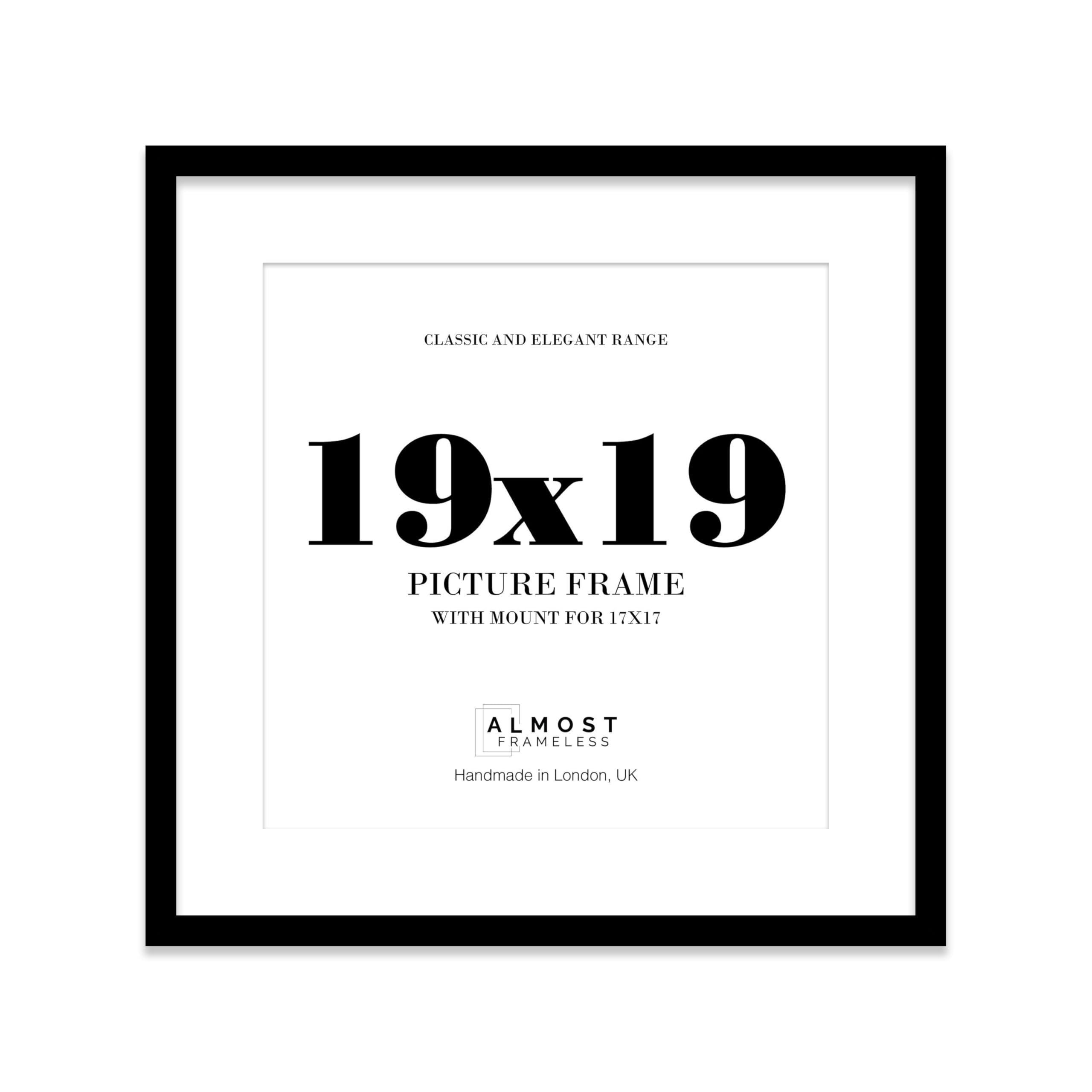 19x19 Black Picture Frame with Mount for 17x17 Photos, Prints - Modern Square Wall Frame, 1 Pack