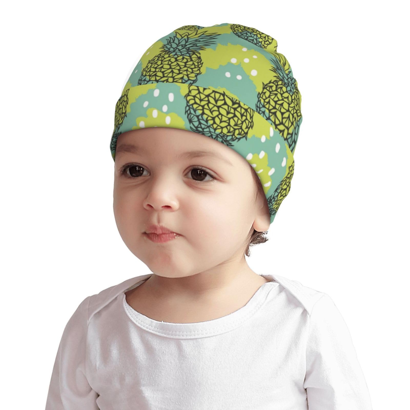 Rqzwdq Tropical Fruit of Pineapple Pattern Kids Beanie Hats Warm Knit Beanie Cap Skull Caps Gifts Decor for Boys Girls White