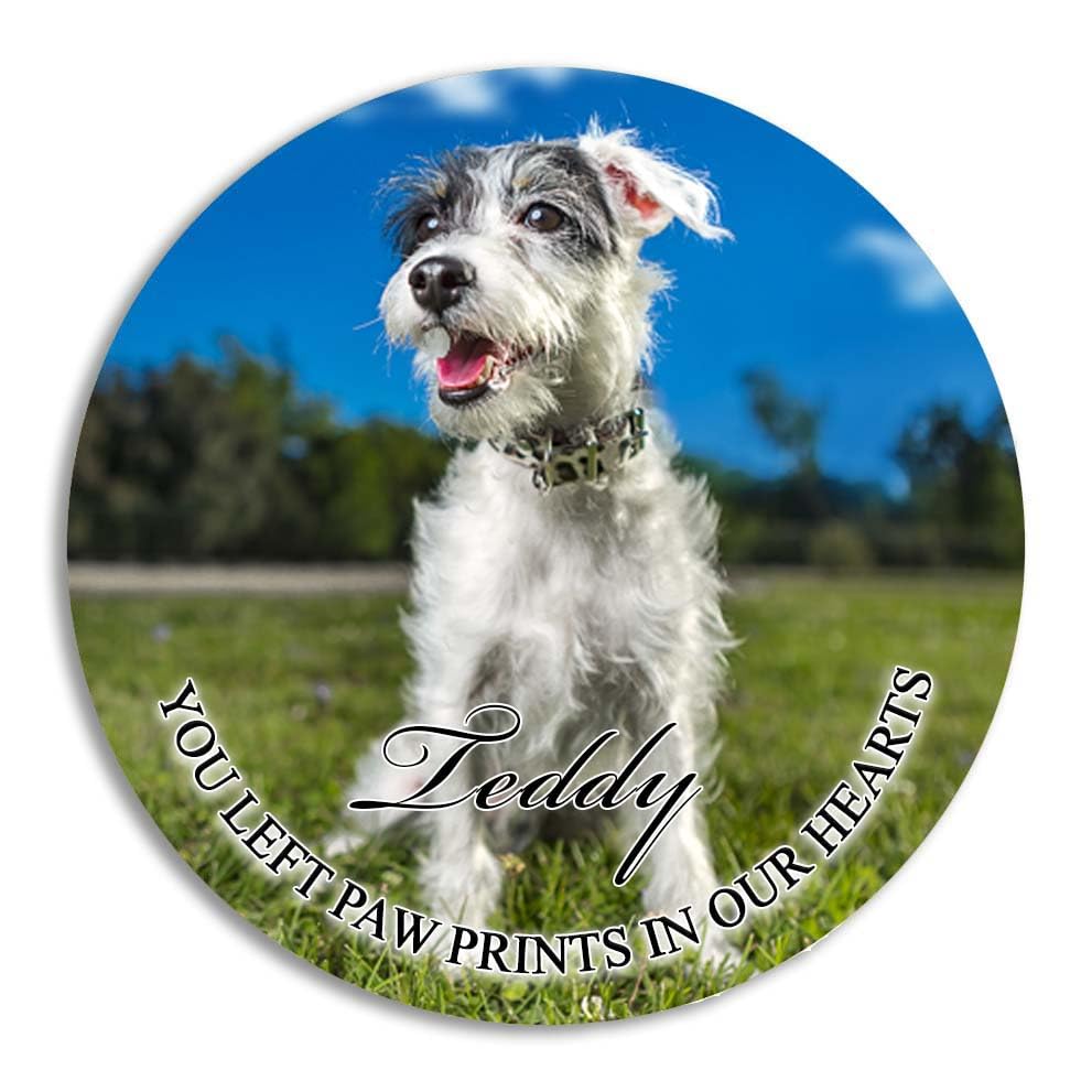 Personalized Pet Memorial Ceramic Christmas Ornament – 3 Inch 'Paw Prints in Our Hearts' Photo Keepsake for Dogs and Cats – Customizable with Pet Name