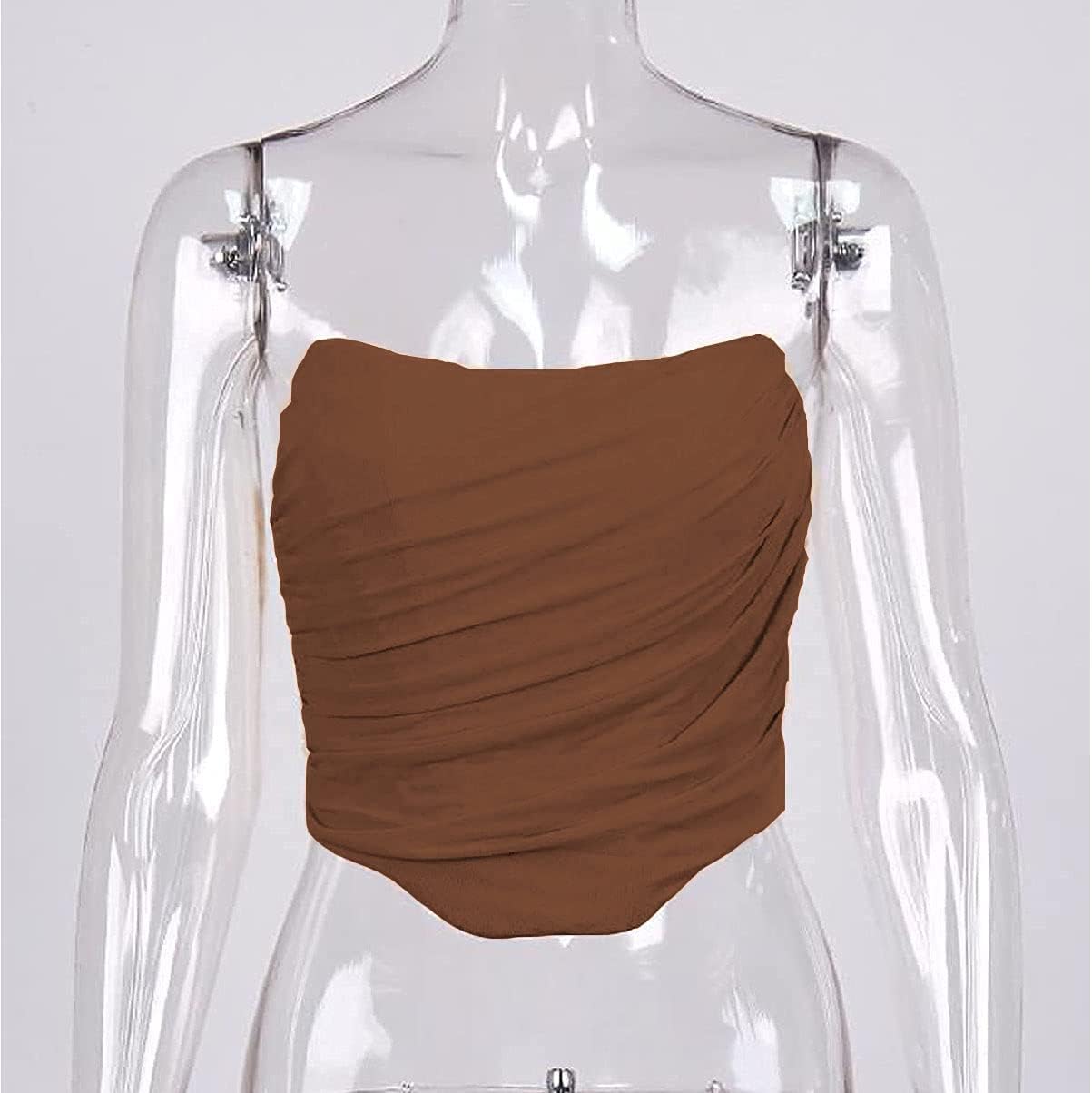 Women's Vintage Strapless Open Back Boned Mesh Bustier Zip Back Corset Bodyshaper Crop Top - Image 4