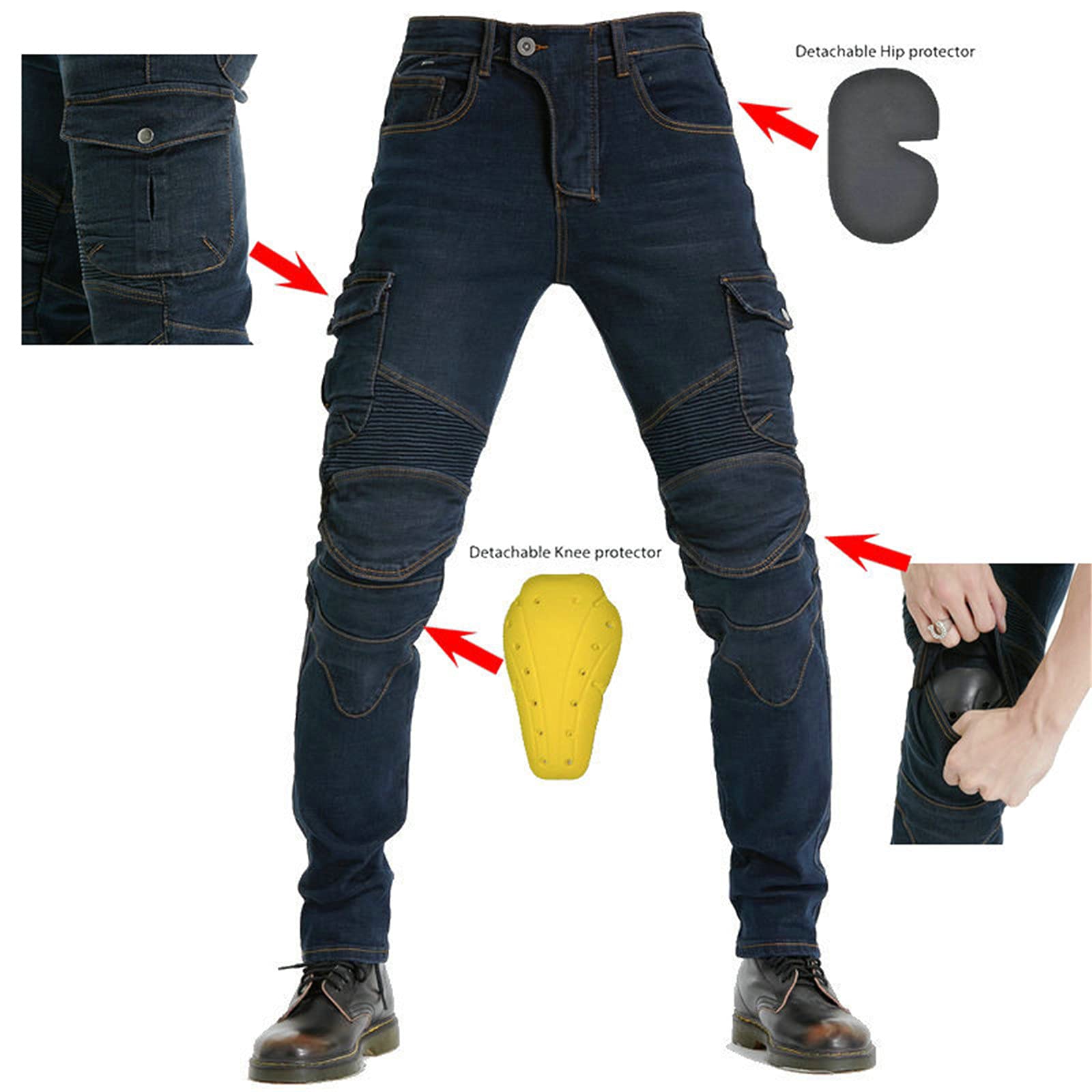 Pantaloni da Moto da Uomo,Moto Biker Jeans Pantaloni Protezione Armature Motorcycle Pants da Ciclismo,Impermeabili Cargo Pantaloni da Corsa (Blu,XS)
