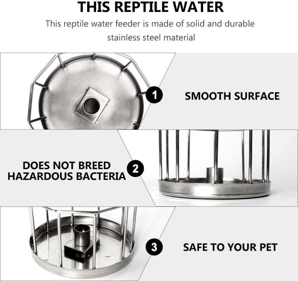 POPETPOP Reptile Automatic Water Feeder Bowl Stainless Steel Tortoise Lizard Drinking Dish for Terrarium Pets