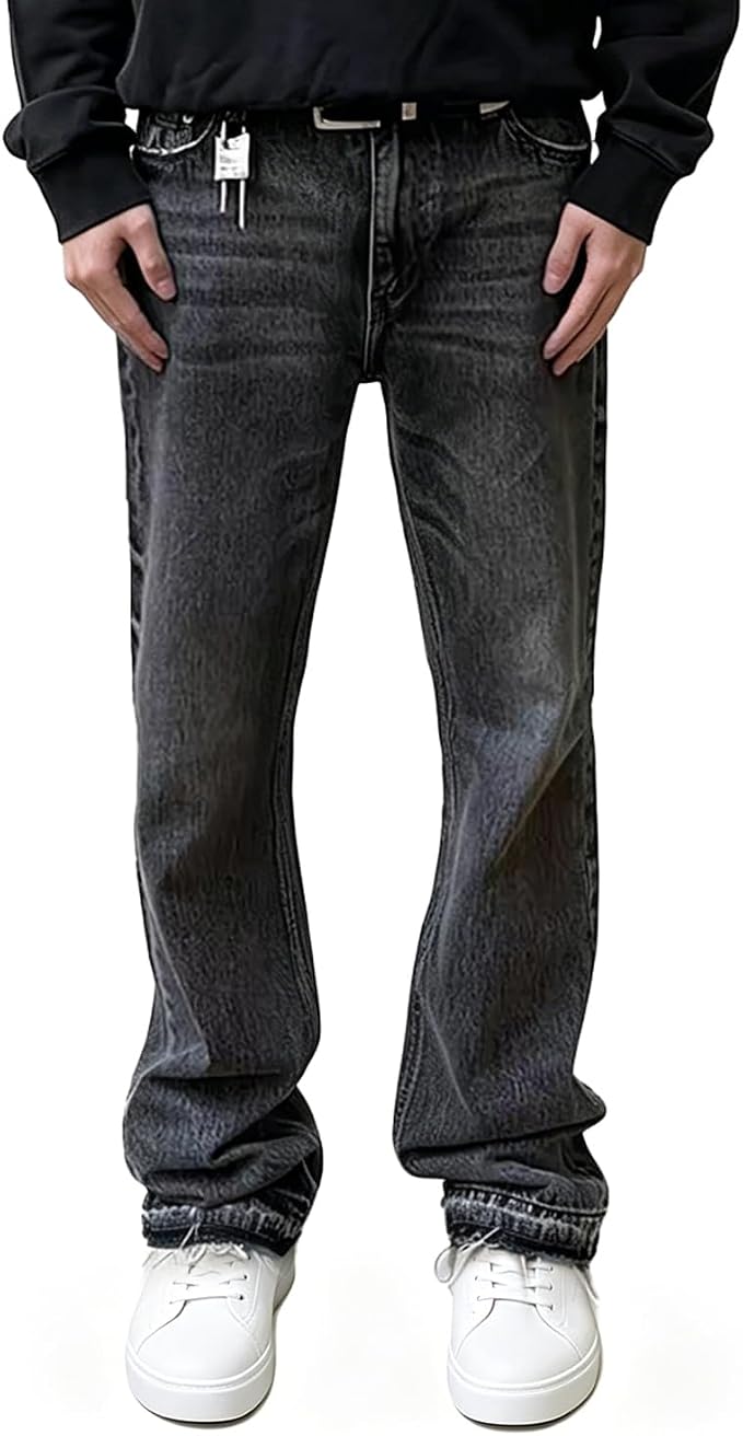 Men's Vintage Baggy Distressed Jeans Straight Leg Denim Pants Casual Streetwear Retro Loose Fit Hip Hop Fashion