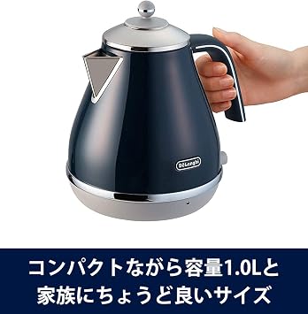 DeLonghi De'Longhi Electric Kettle Icon Capitals KBOC1200J-BL Stainless Steel 1.0L Easy-to-Read Water Level Indicator Debris Filter Boil-Dry Protection Easy Maintenance London Blue Family