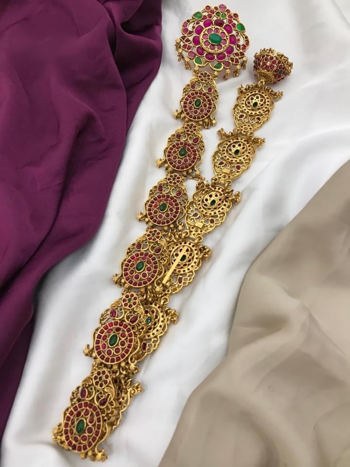 KGR Matt Finishkemp stone and Design Long Jada Billa Pin For Hair Bridal Jada Wedding Hair Braid Accessories Choti South Indian Traditional Hairband-image-37