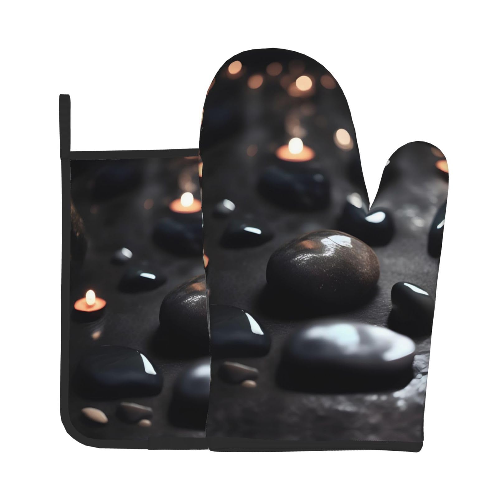 Oven Mitts and Potholders Set of 2 for Kitchen Baking Cooking GrayBlack Mystery Heart Stone Thick and Durable