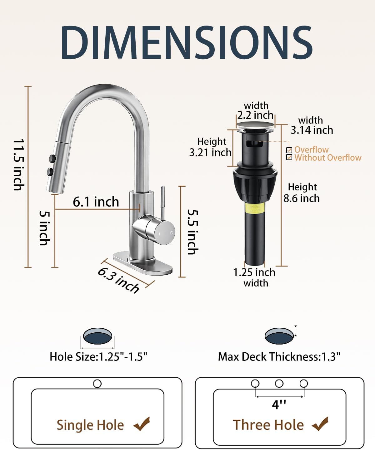 Fransiton Bathroom Faucets, Bar Sink Faucet Single Hole for Bathroom Kitchen Campers with Deck Plate Outdoor Faucet Vessel Farmhouse Vanity Lavatory (Brushed Nickel - Pull Sprayer - A)