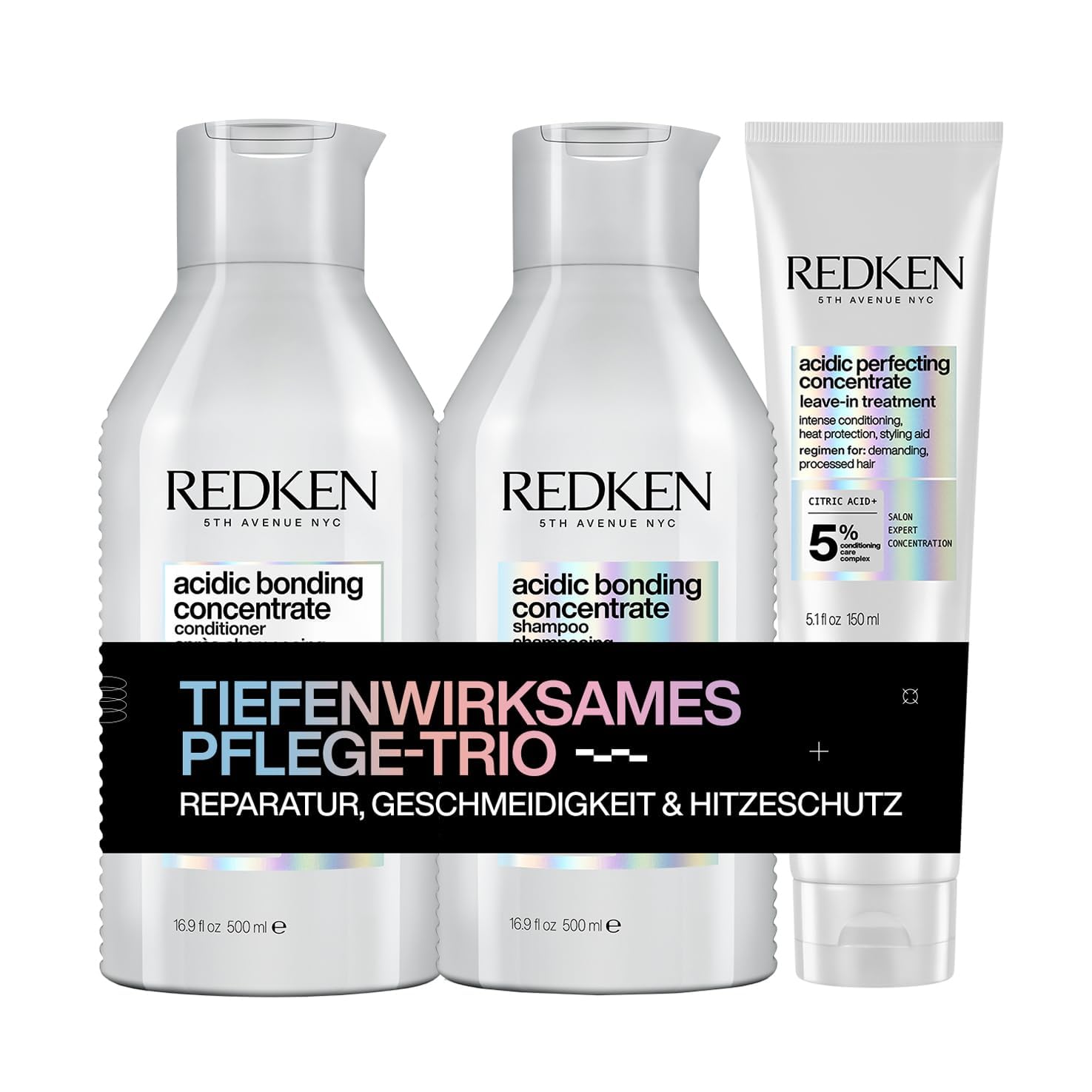 Redken Pflegeset mit Shampoo, Conditioner & Haarlotion, Konzentrierte All-In-One Formel gegen Farbverlust, Acidic Bonding Concentrate