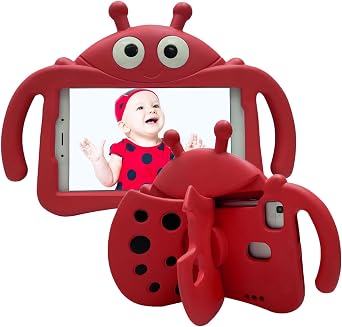 Kids Case for Samsung Galaxy Tab A7 Lite [Ladybug Design], 3D Cartoon Soft EVA Foam Shockproof Handle Stand Cover for Samsung Galaxy Tab A7 Lite 8.7" Tablet SM-T225/T220 for Kids Boys - Red